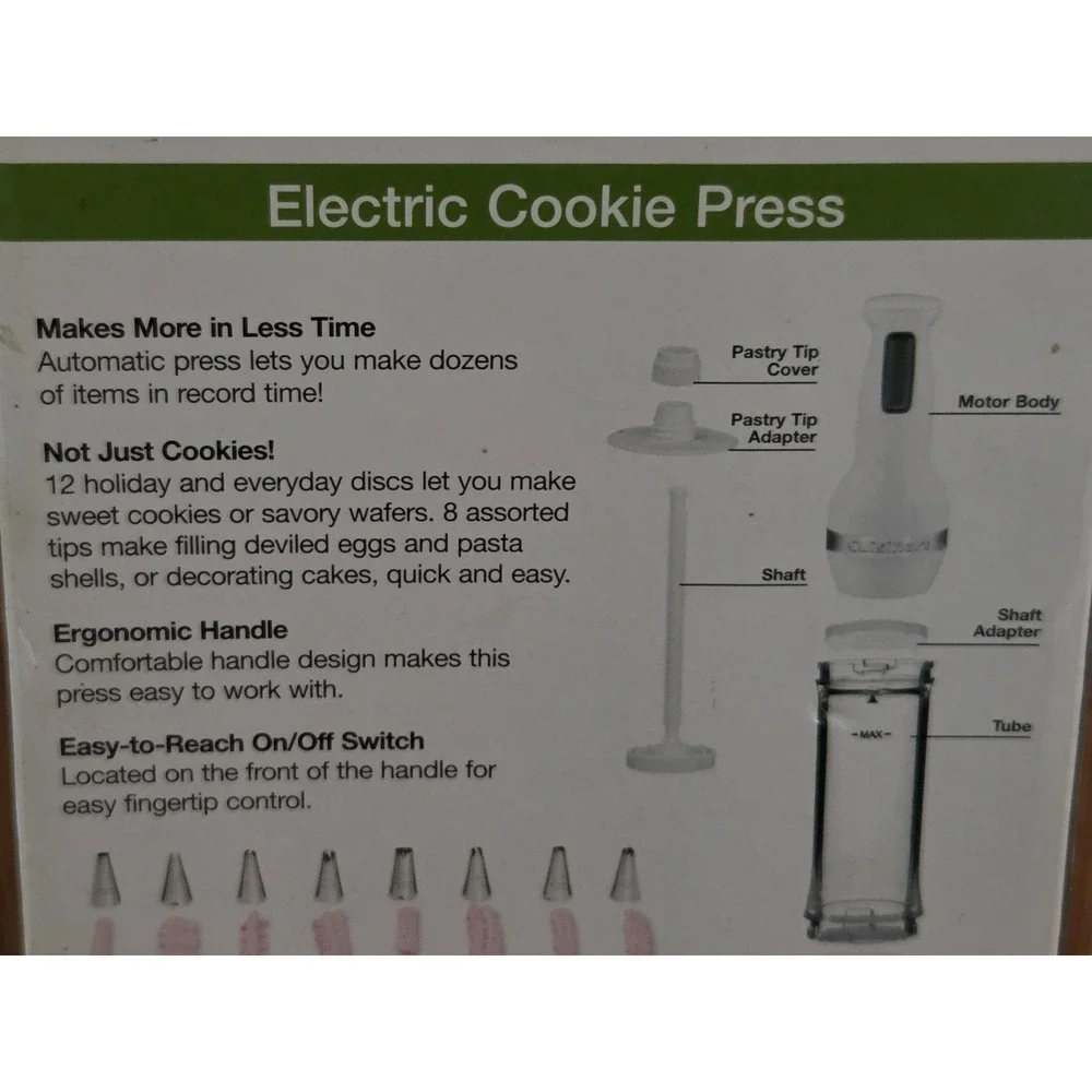 Cuisinart Electric Cookie Press Model CCP-10 12 Stainless Discs One-Touch New